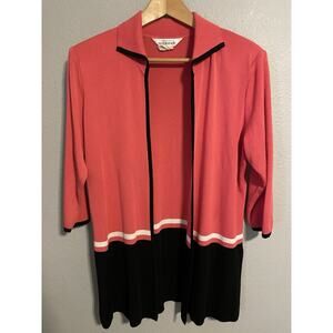 Exclusively Misook Womens Cardigan Medium Colorblock Open Front Collared Modern